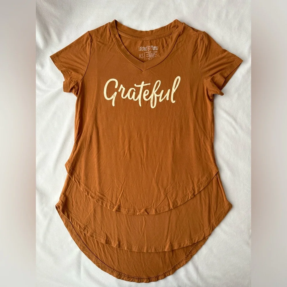 Latched Mama v-neck boyfriend nursing maternity tee - Grateful burnt orange - Picture 2 of 6